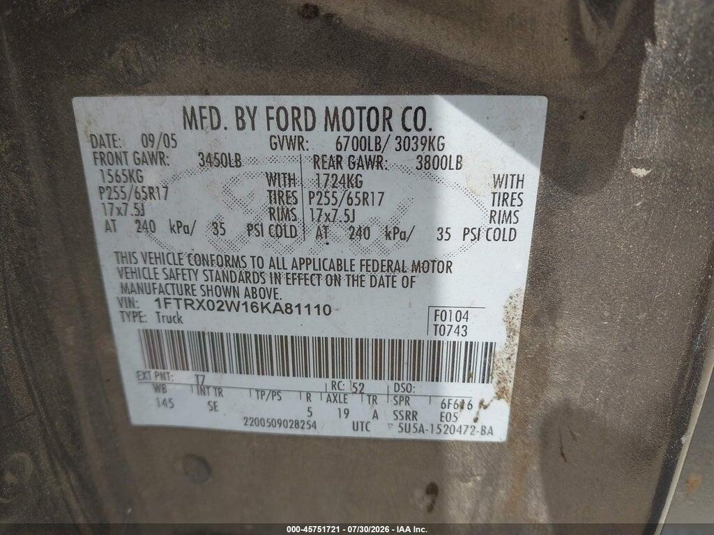 1FTRX02W16KA81110 2006 FORD F-150 photo no. 9