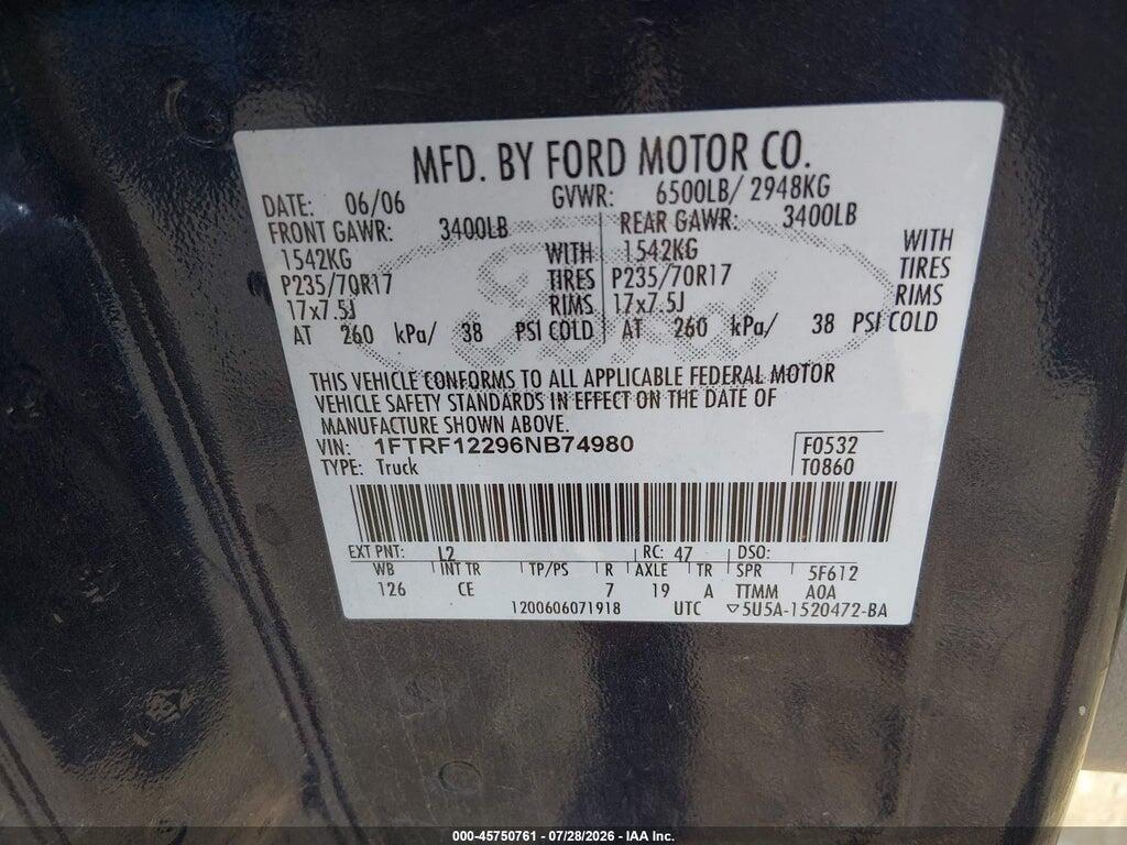 1FTRF12296NB74980 2006 FORD F-150 photo no. 9