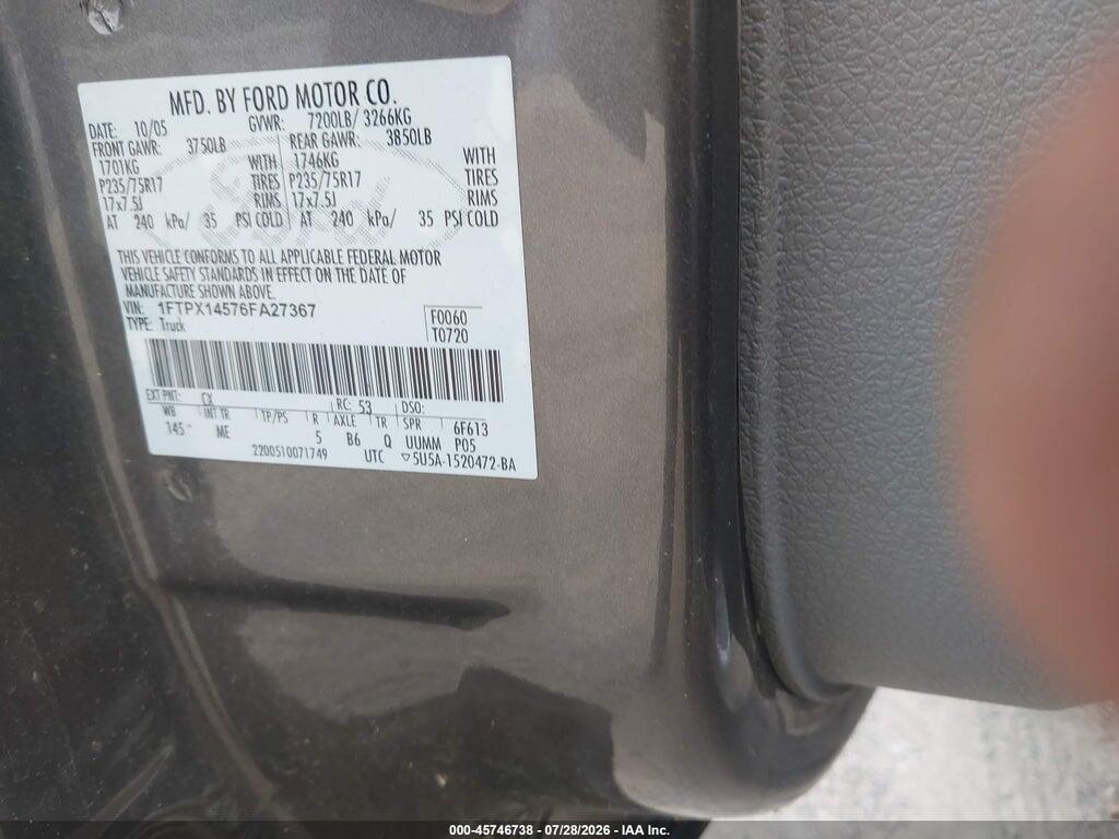 1FTPX14576FA27367 2006 FORD F-150 photo no. 9