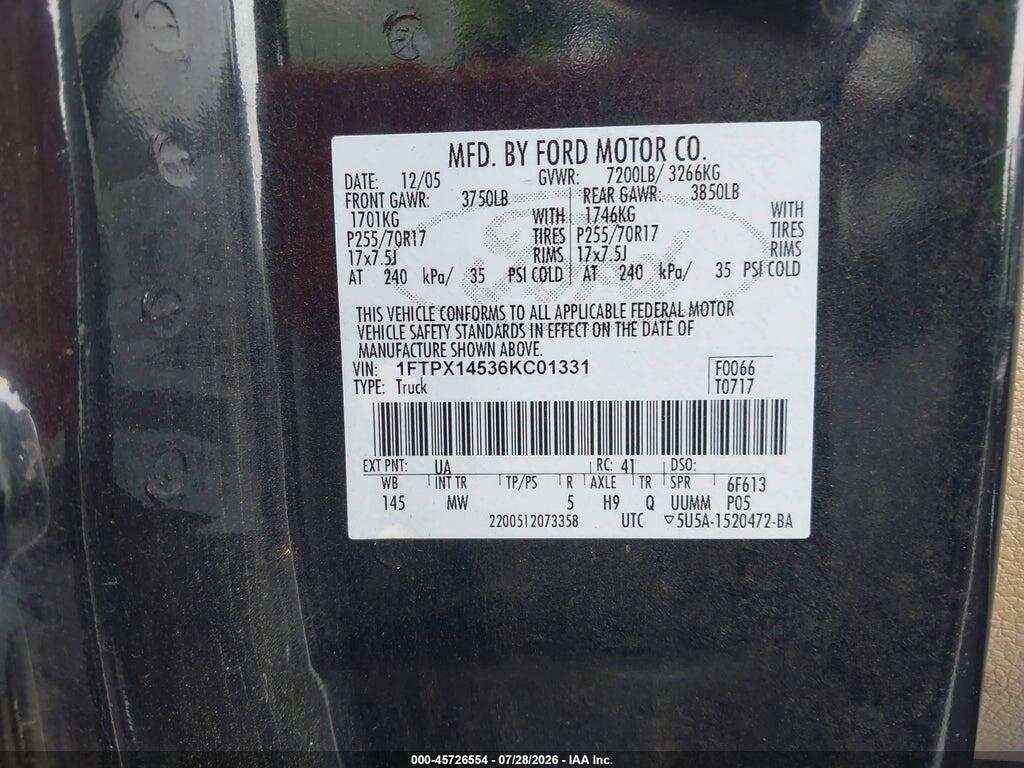 1FTPX14536KC01331 2006 FORD F-150 photo no. 9
