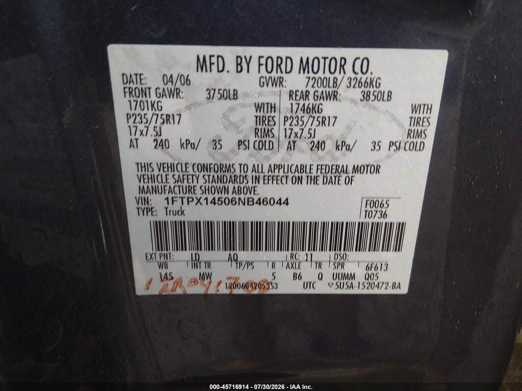 1FTPX14506NB46044 2006 FORD F-150 photo no. 9