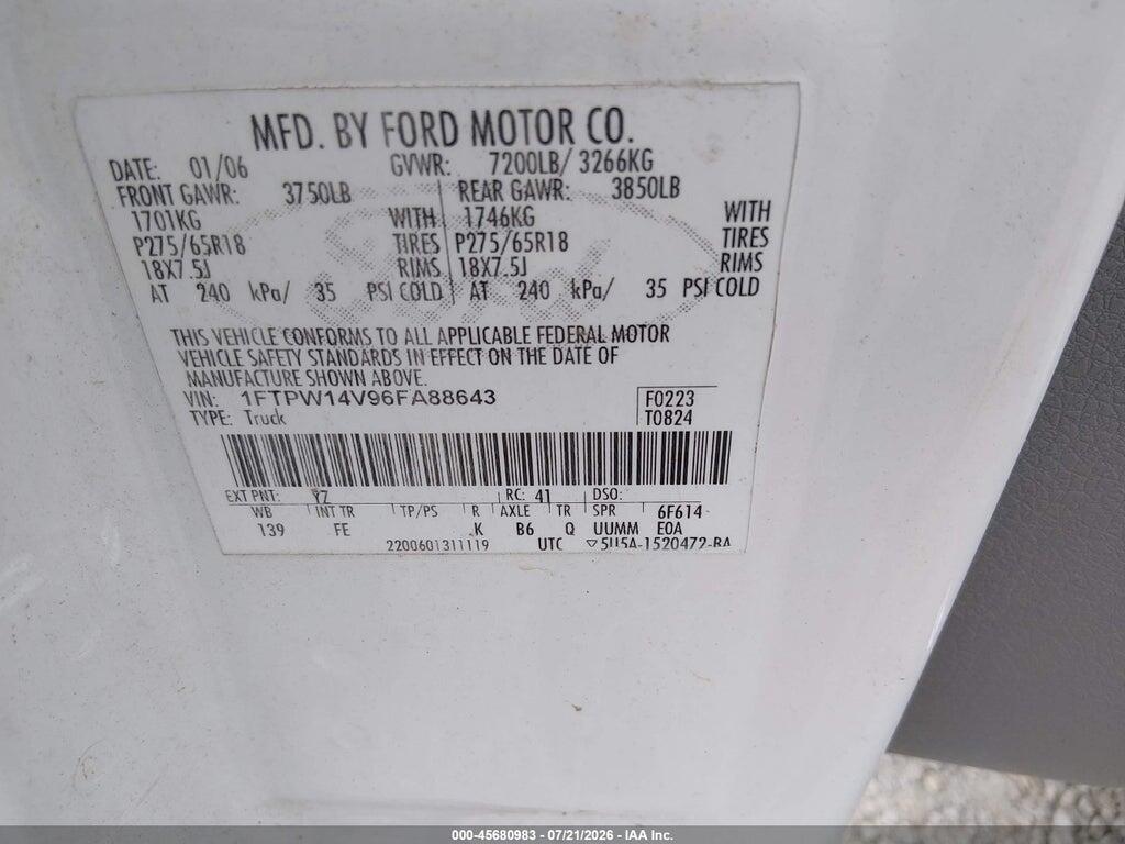 1FTPW14V96FA88643 2006 FORD F-150 photo no. 9