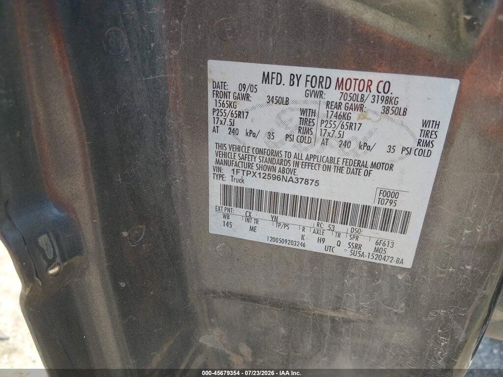 1FTPX12596NA37875 2006 FORD F-150 photo no. 9