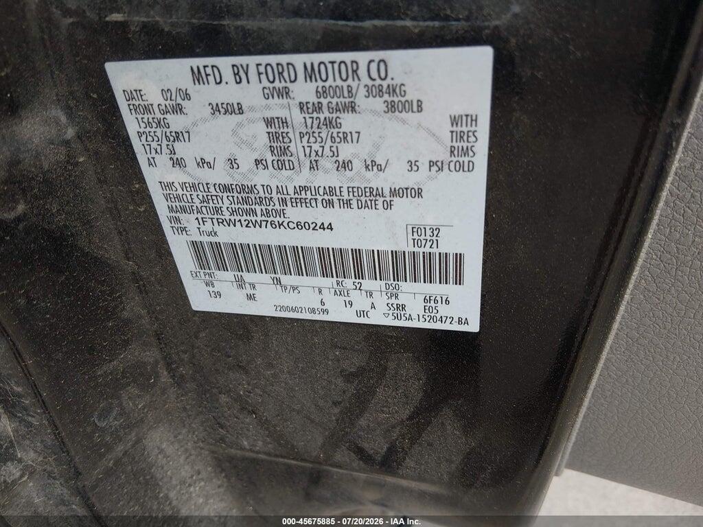 1FTRW12W76KC60244 2006 FORD F-150 photo no. 9