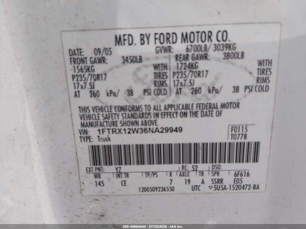 1FTRX12W36NA29949 2006 FORD F-150 photo no. 9