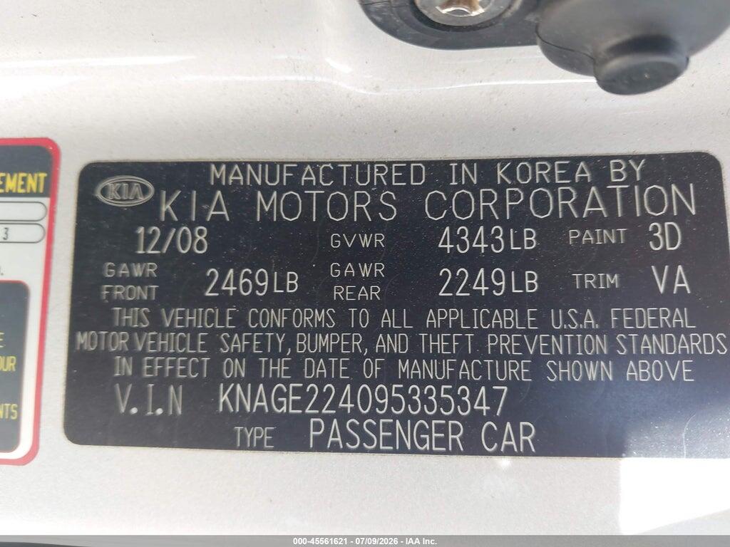 KNAGE224095335347 2009 KIA OPTIMA photo no. 9