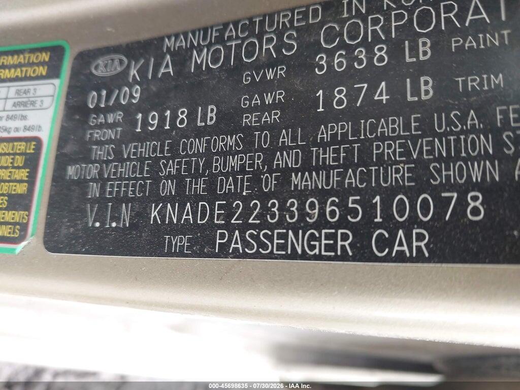 KNADE223396510078 2009 KIA RIO photo no. 9
