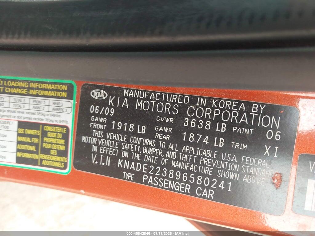 KNADE223896580241 2009 KIA RIO photo no. 9