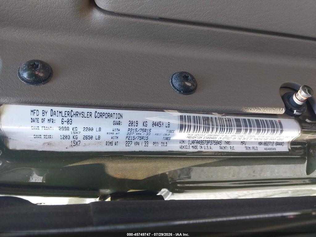 1J4FA49S73P375845 2003 JEEP WRANGLER photo no. 9