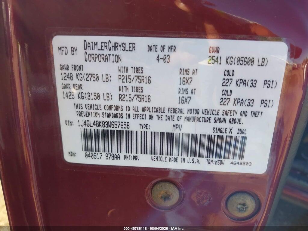 1J4GL48K83W657658 2003 JEEP LIBERTY photo no. 9