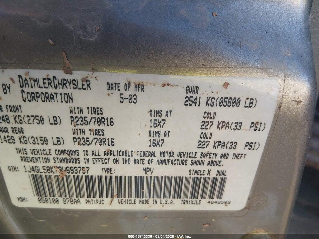 1J4GL58K73W693797 2003 JEEP LIBERTY photo no. 9