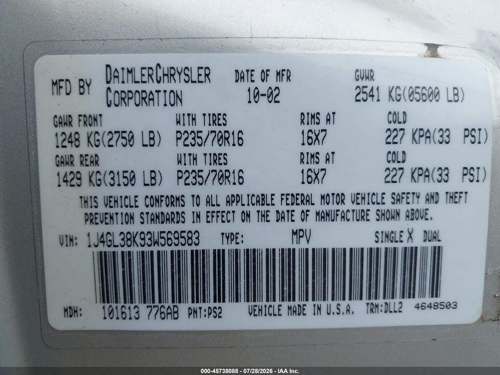 1J4GL38K93W569583 2003 JEEP LIBERTY photo no. 9