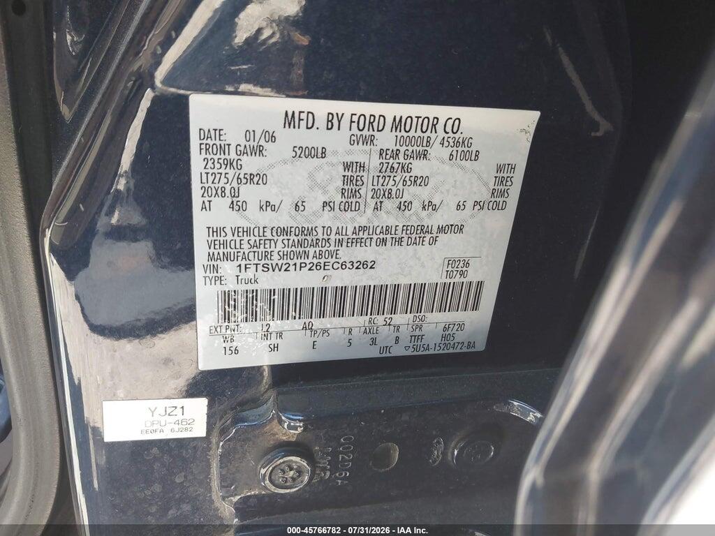 1FTSW21P26EC63262 2006 FORD F-250 photo no. 9