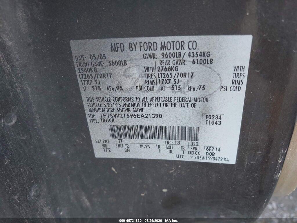 1FTSW21596EA21390 2006 FORD F-250 photo no. 9