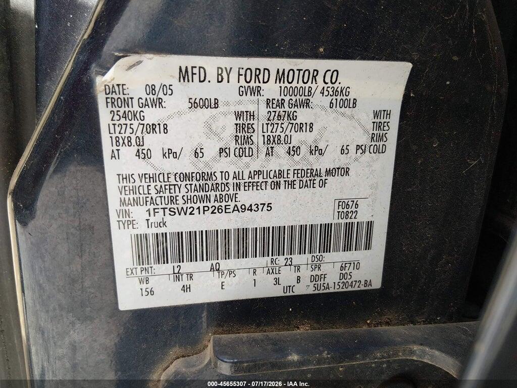 1FTSW21P26EA94375 2006 FORD F-250 photo no. 9