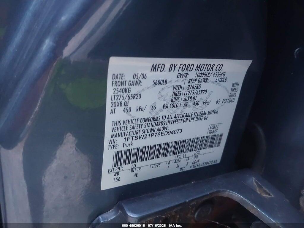 1FTSW21P76ED94073 2006 FORD F-250 photo no. 9