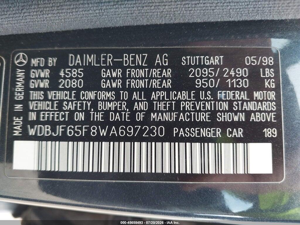WDBJF65F8WA697230 1998 MERCEDES-BENZ E photo no. 9