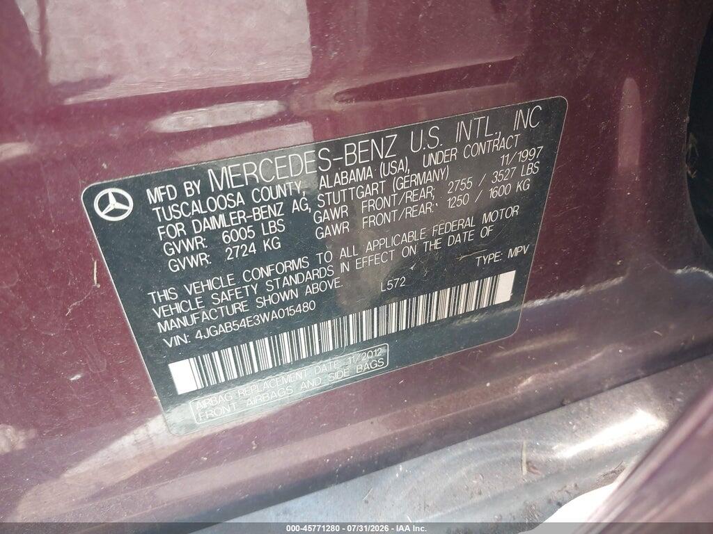 4JGAB54E3WA015480 1998 MERCEDES-BENZ ML 320 photo no. 9