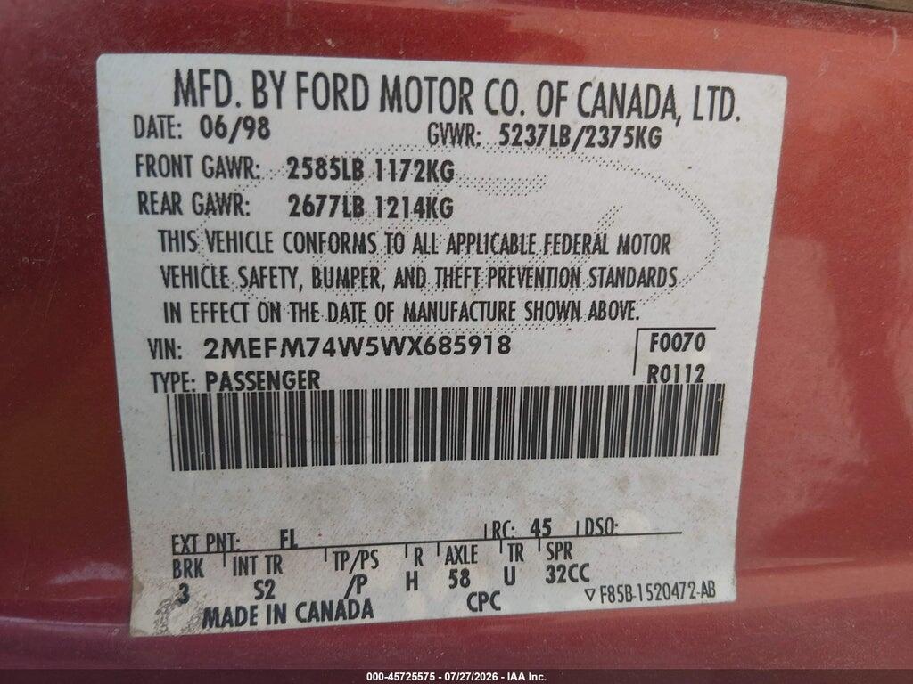 2MEFM74W5WX685918 1998 MERCURY GRAND MARQUIS photo no. 9