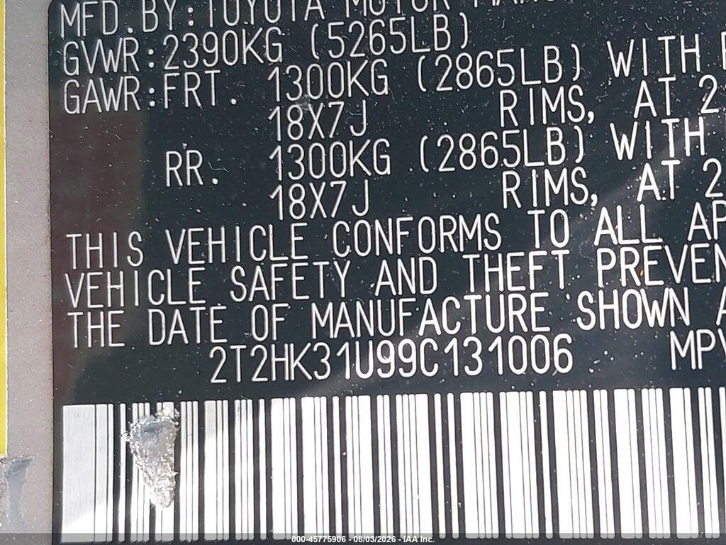 2T2HK31U99C131006 2009 LEXUS RX 350 photo no. 9