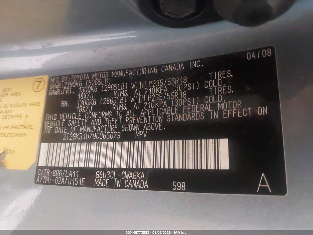 2T2GK31U79C065079 2009 LEXUS RX 350 photo no. 9
