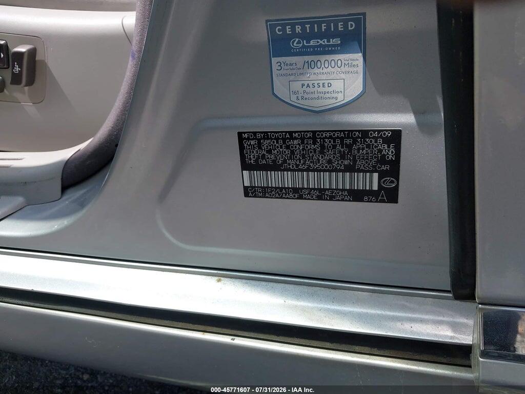 JTHDL46F395000794 2009 LEXUS LS 460 photo no. 9