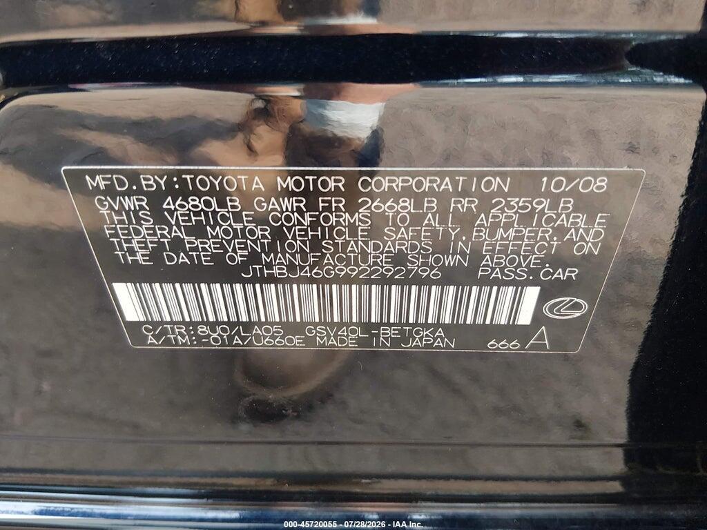 JTHBJ46G992292796 2009 LEXUS ES 350 photo no. 9
