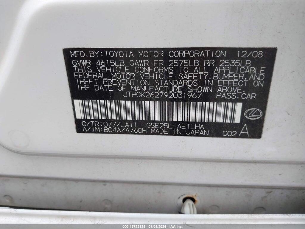 JTHCK262792031967 2009 LEXUS IS 250 photo no. 9