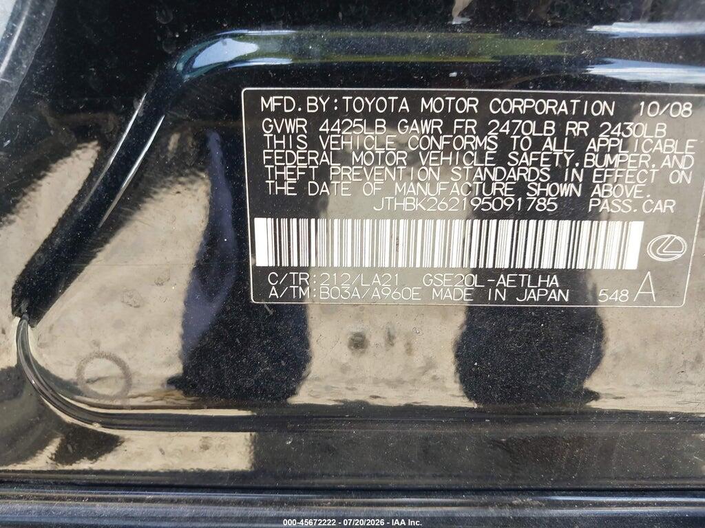 JTHBK262195091785 2009 LEXUS IS 250 photo no. 9