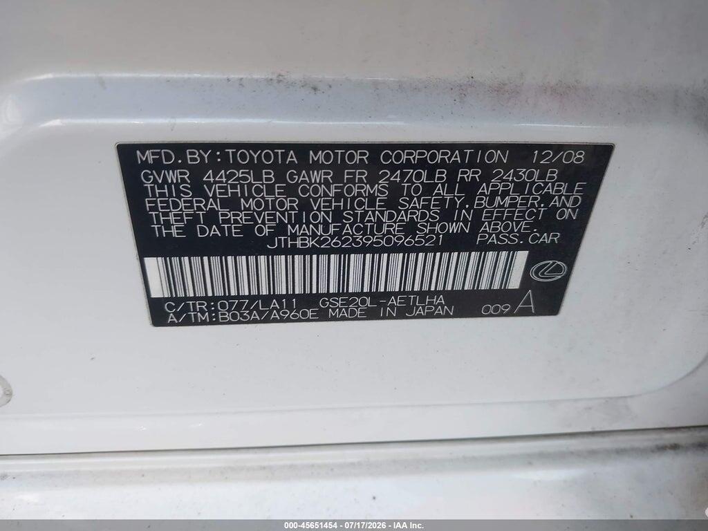 JTHBK262395096521 2009 LEXUS IS 250 photo no. 9