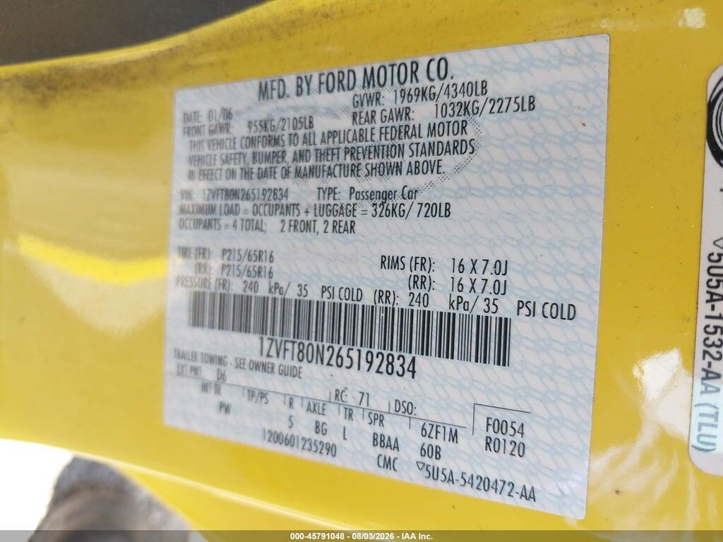 1ZVFT80N265192834 2006 FORD MUSTANG photo no. 9