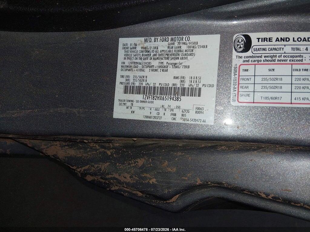 1ZVFT82HX65194385 2006 FORD MUSTANG photo no. 9