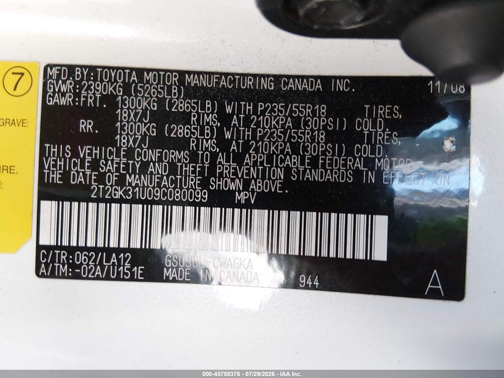 2T2GK31U09C080099 2009 LEXUS RX 350 photo no. 9