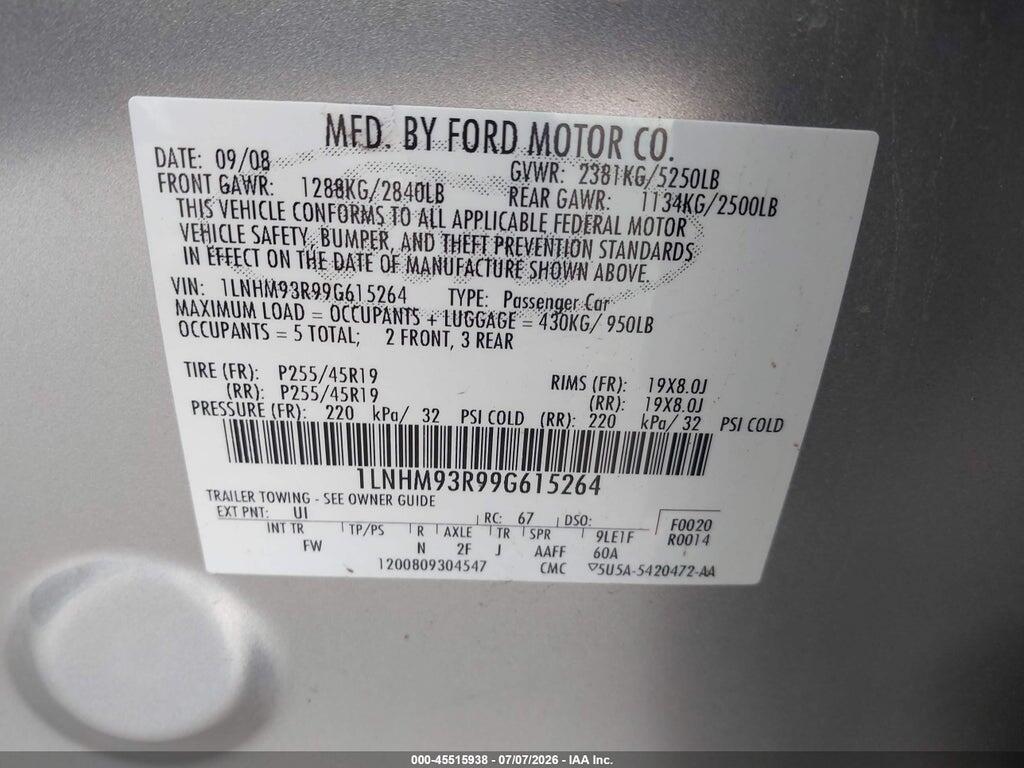 1LNHM93R99G615264 2009 LINCOLN MKS photo no. 9