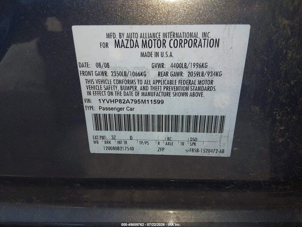 1YVHP82A795M11599 2009 MAZDA MAZDA6 photo no. 9