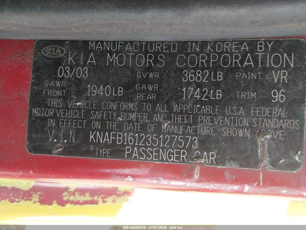KNAFB161235127573 2003 KIA SPECTRA photo no. 9