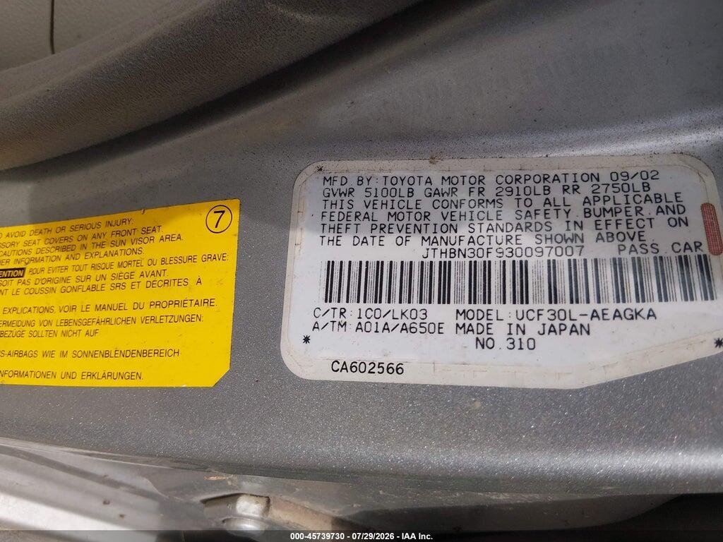 JTHBN30F930097007 2003 LEXUS LS 430 photo no. 9