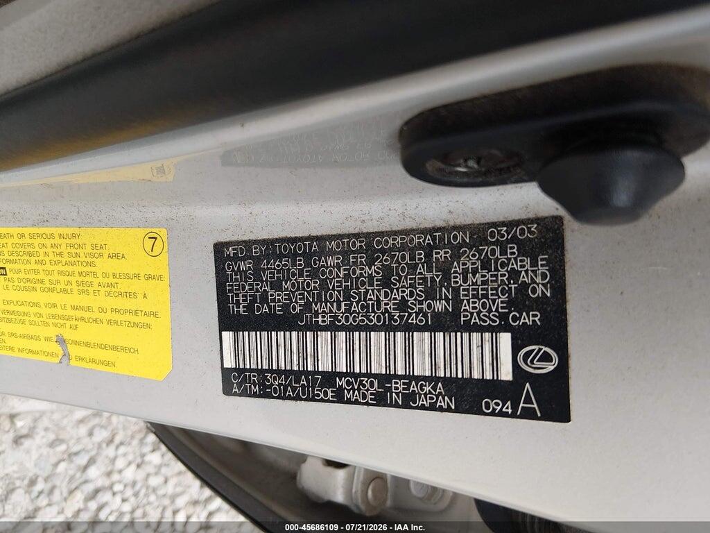 JTHBF30G530137461 2003 LEXUS ES 300 photo no. 9
