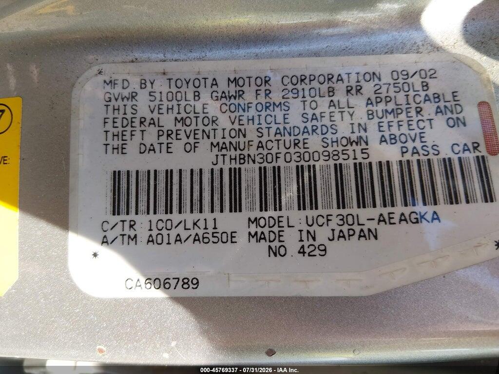 JTHBN30F030098515 2003 LEXUS LS 430 photo no. 9