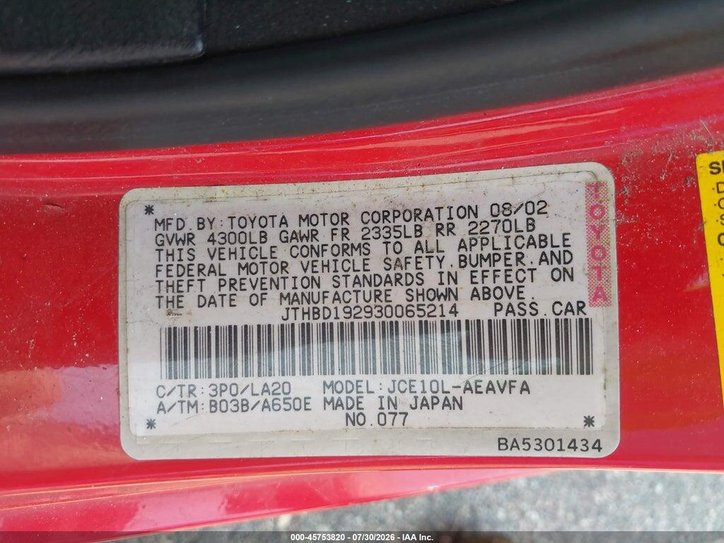 JTHBD192930065214 2003 LEXUS IS 300 photo no. 9