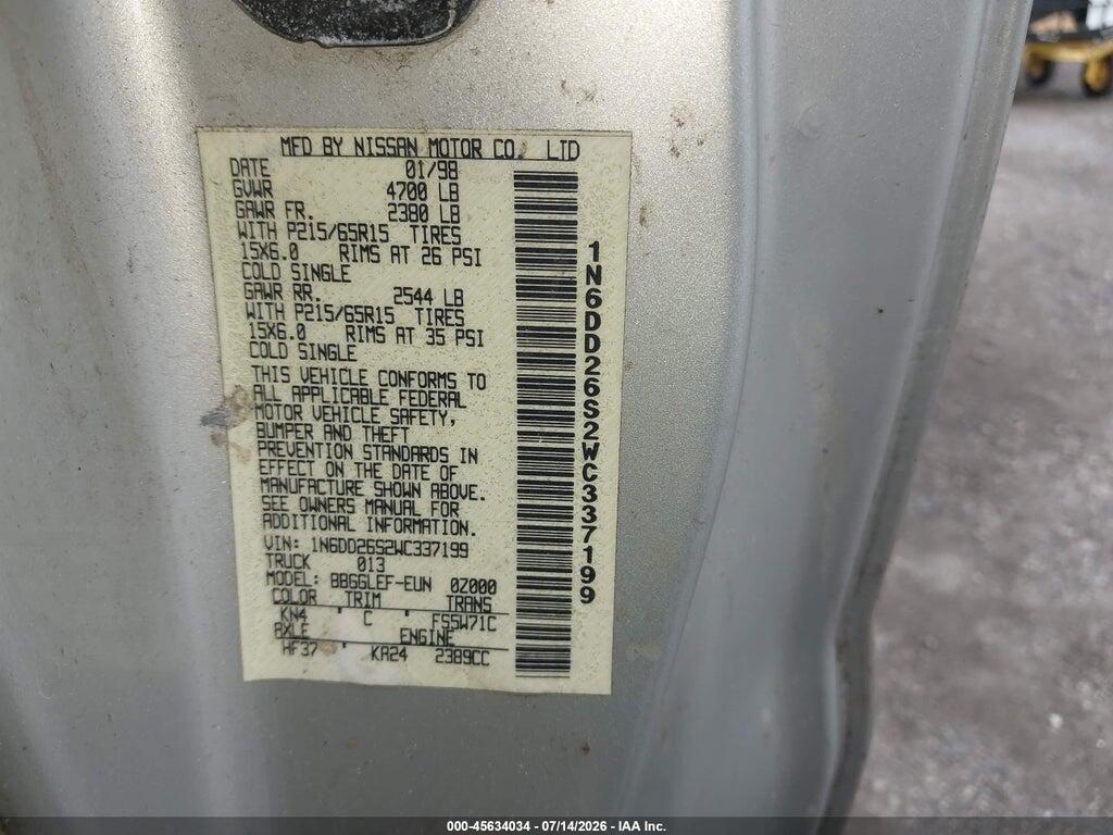 1N6DD26S2WC337199 1998 NISSAN FRONTIER photo no. 9