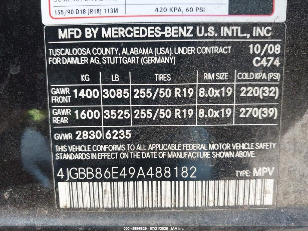 4JGBB86E49A488182 2009 MERCEDES-BENZ ML 350 photo no. 9