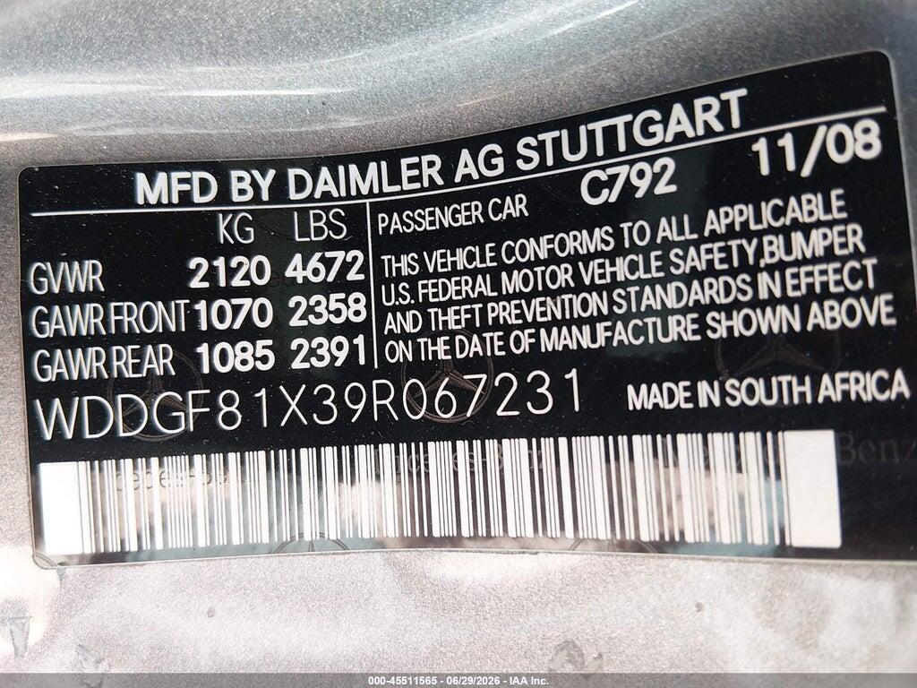 WDDGF81X39R067231 2009 MERCEDES-BENZ C 300 photo no. 9