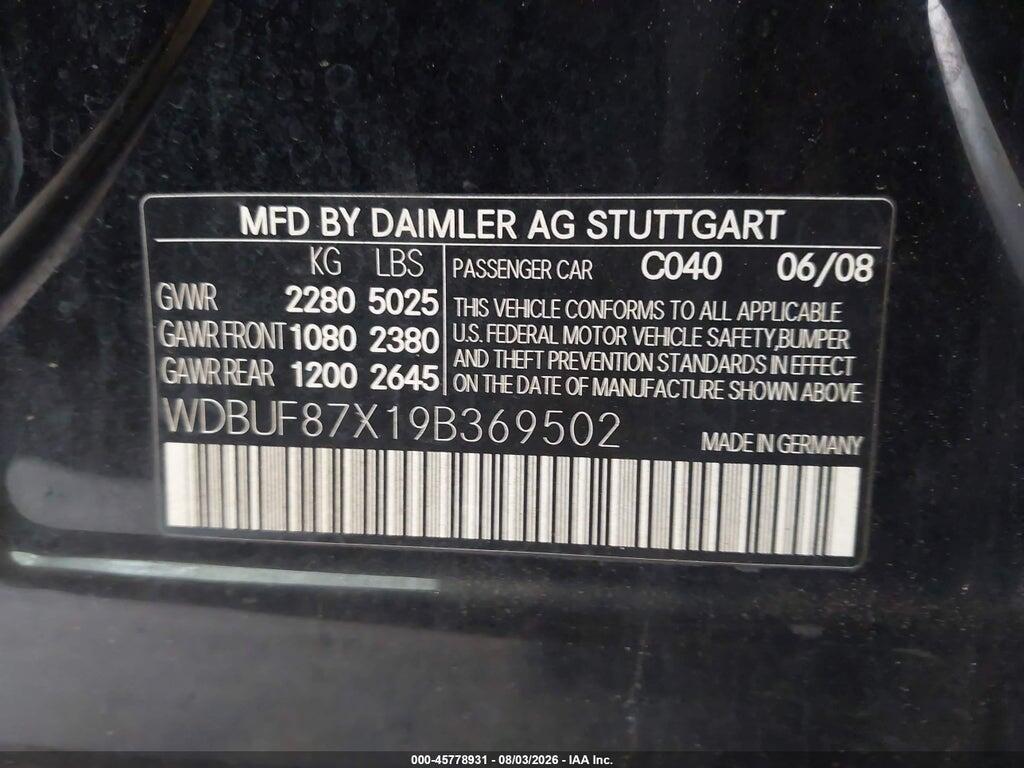WDBUF87X19B369502 2009 MERCEDES-BENZ E 350 photo no. 9