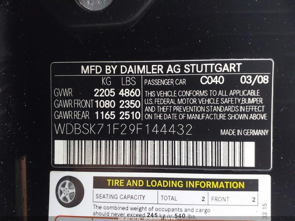 WDBSK71F29F144432 2009 MERCEDES-BENZ SL 550 photo no. 9