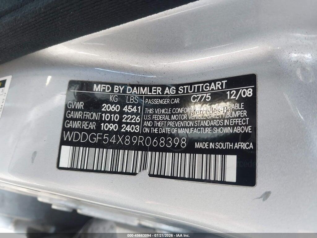 WDDGF54X89R068398 2009 MERCEDES-BENZ C 300 photo no. 9