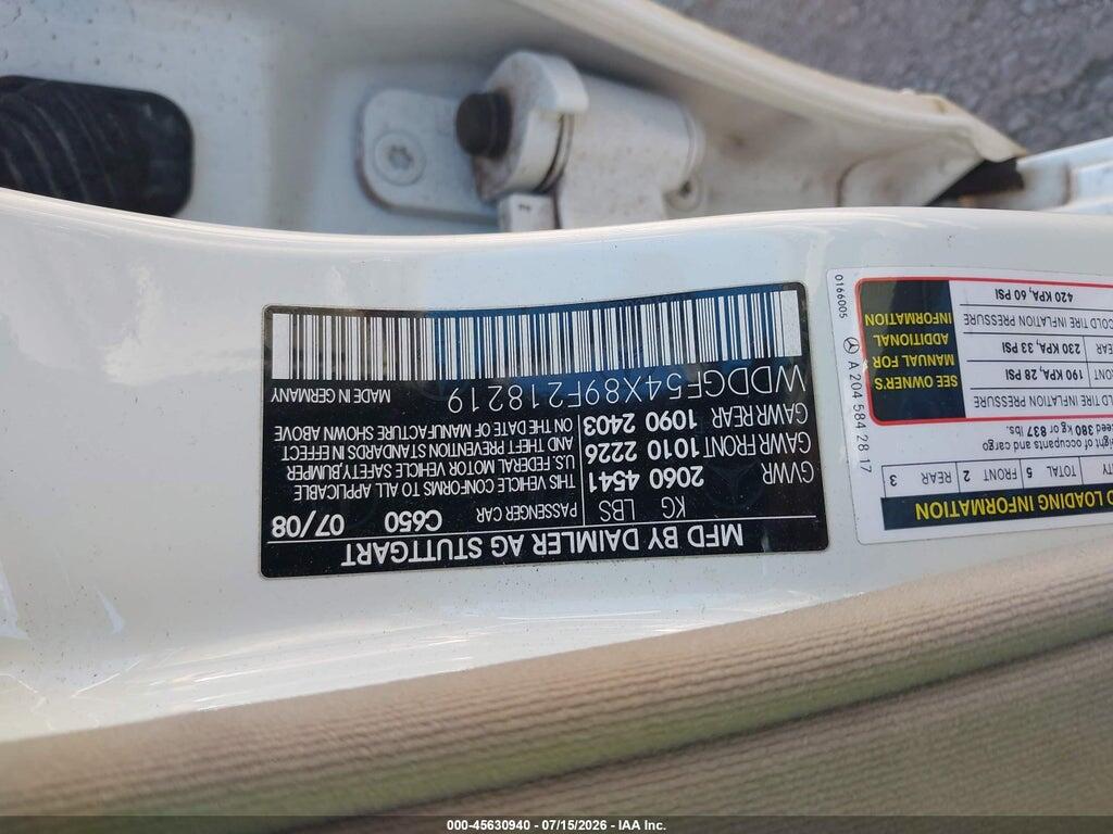 WDDGF54X89F218219 2009 MERCEDES-BENZ C 300 photo no. 9