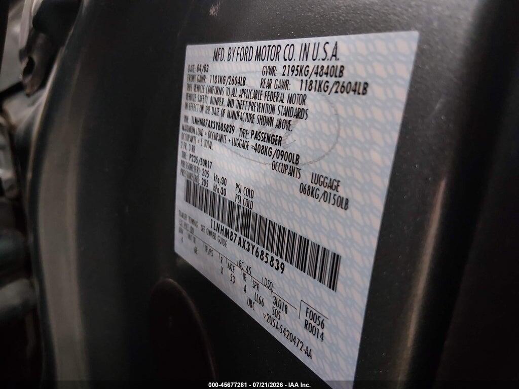 1LNHM87AX3Y685839 2003 LINCOLN LS photo no. 9