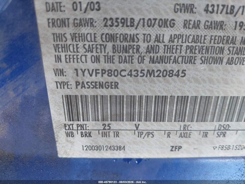 1YVFP80C435M20845 2003 MAZDA MAZDA6 photo no. 9