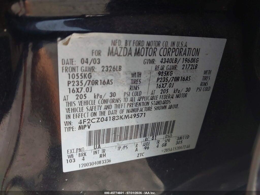 4F2CZ04183KM49571 2003 MAZDA TRIBUTE photo no. 9